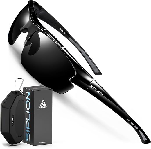 SIPLION Men's Polarized Sunglasses Sports Glasses for Cycling Fishing Golf TR90 Superlight Frame 502 BLACK