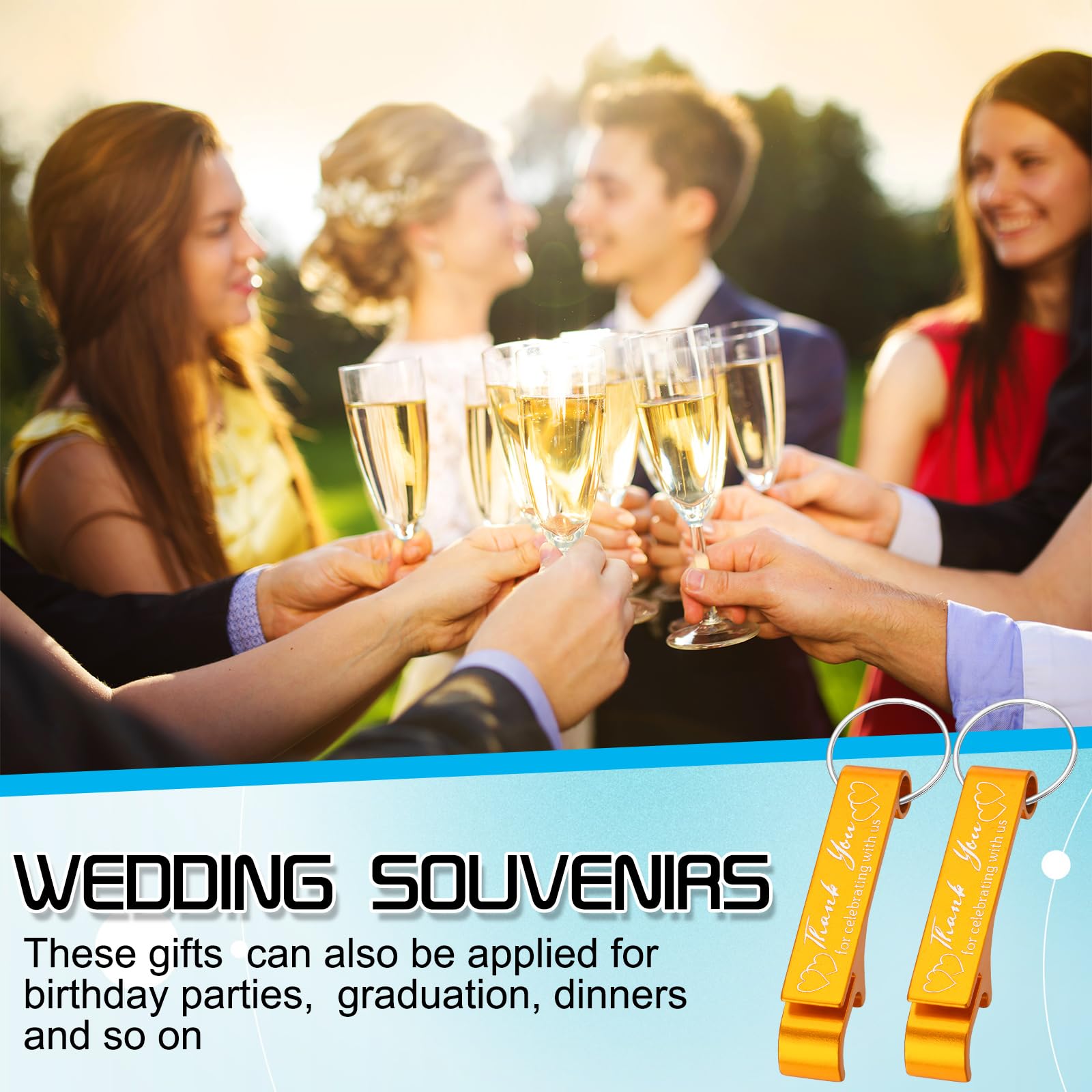 Dandat 100 portachiavi apribottiglie, bomboniere di ringraziamento per gli ospiti, apribottiglie in alluminio per vino, birra, regalo per ospiti di nozze, per feste di compleanno, baby shower, laurea,