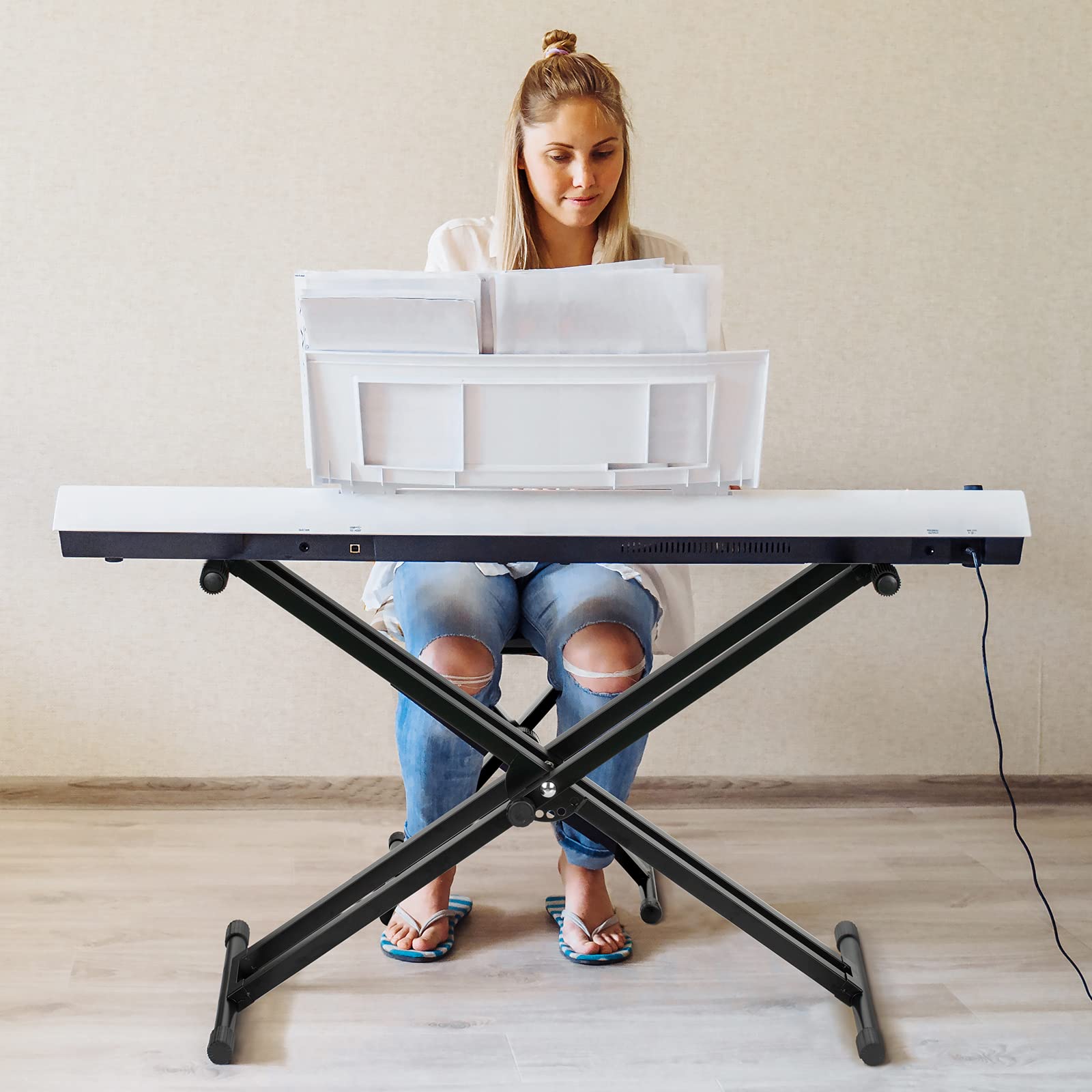 CAHAYA Supporto Tastiera Musicale a Forma di Doppio X Supporto Tastiera Elettronica con 5 Livelli di Altezza Regolabile per Pianoforte Digitale di 61 76 88 Tasti Modello CSK0245