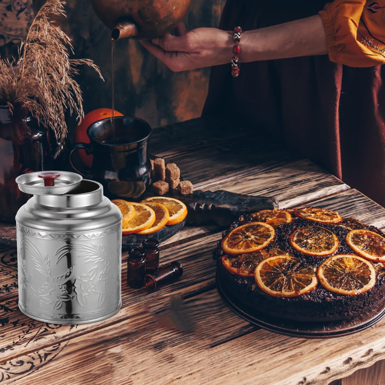 Luxshiny Tea Canister Airtight Stainless Steel Tea Caddy for Loose Leaf Storage Portable Box for Sugar Beans Coins Beeswax 5.51 X 4.13 X 2.55 in image 4