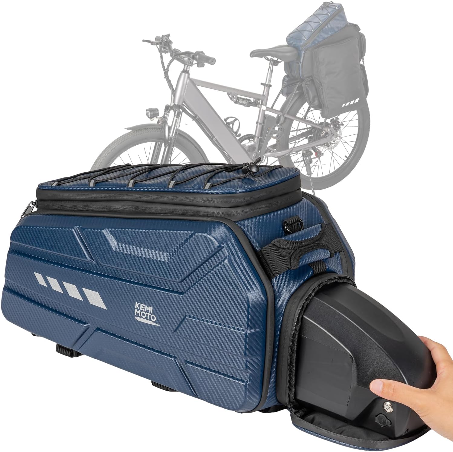 KEMIMOTO Ebike Battery Bag Bike Bags for Rear Rack, 40L Hard Shell Bag with Waterproof Cover, Ebike Trunk Bicycle Seat Pannier for Commuter Travel Outdoor