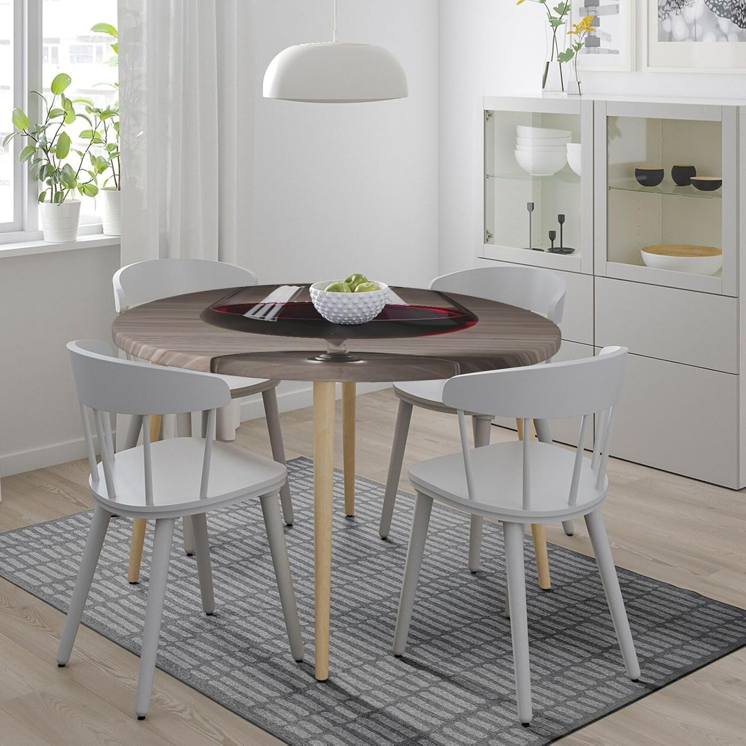 Wine Bottle Glass Print Outdoor Patio Kitchen Decor Supplies Wipeable Round Table Cloth for Indoor Outdoor