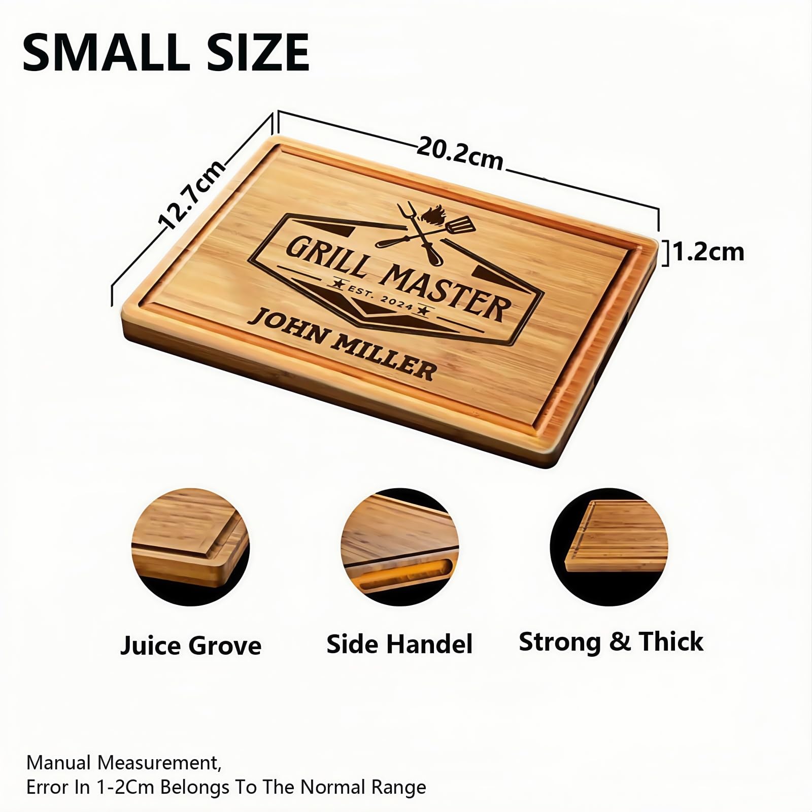 Tabla de Cortar de Bambú Personalizada con Grabado, Vertedor y Asa Lateral – Ideal Para Bodas, Despedidas, Compromisos, Aniversarios O Regalo de Inauguración