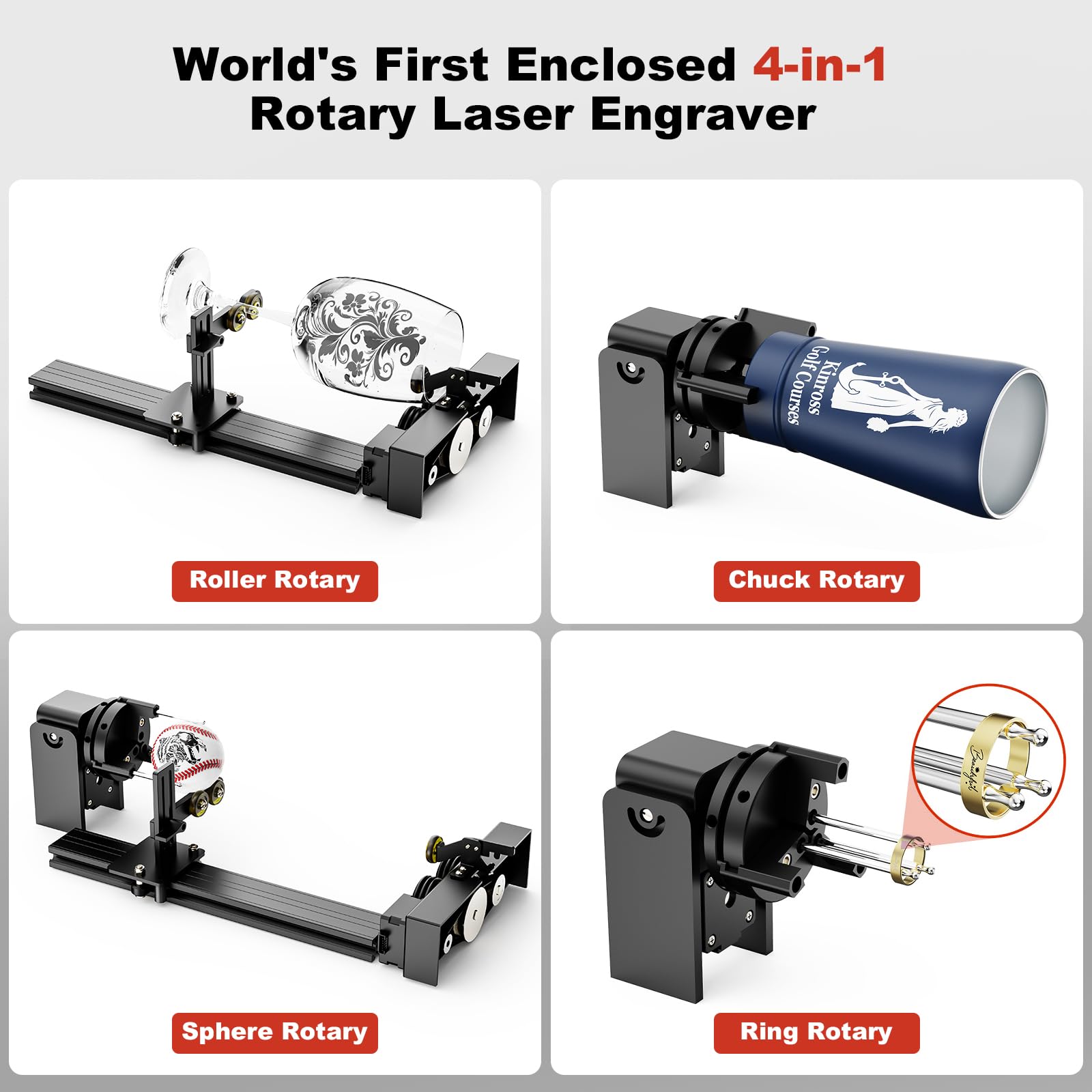 Twotrees TS5 7W Laser Graviermaschine, Lasergravierer für Cup mit 4 in 1 Laser Rotary Roller, Lasergehäuse, Gravur Unregelmäßige Zylinder, 249×123×123mm Gravurbereich