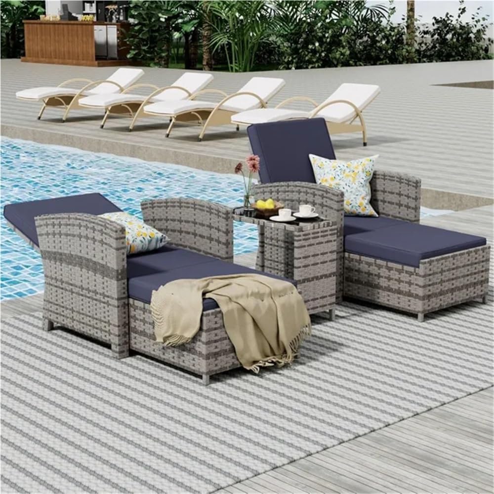5-Piece Outdoor Patio Furniture Set with Chairs Ottomans Wicker Patio Conversation Set Outdoor Sofa with Cushions for Garden and Backyard