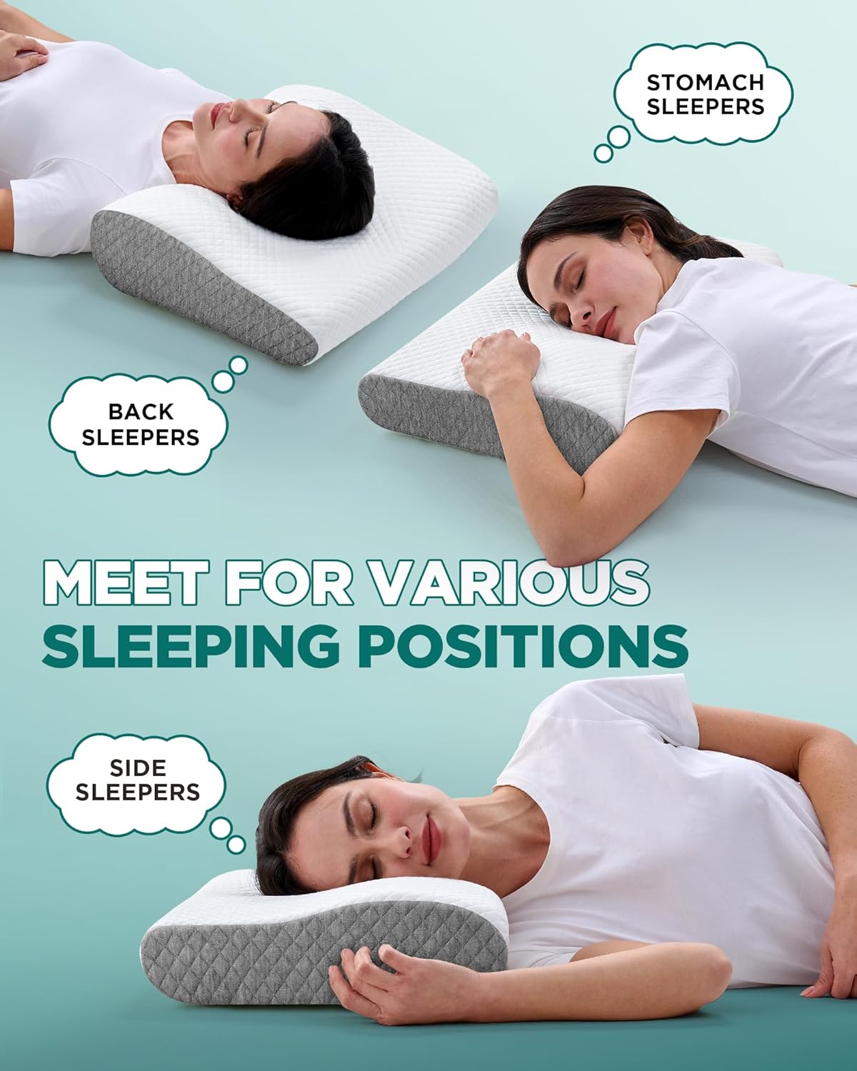 Pain Relief in Seconds Cervical Neck Pillow for Sleeping, Adjustable & Ergonomic Memory Foam Pillows Support for Side Back Stomach Sleeper, Odorless Orthopedic Side Sleeper Pillow with Washable Cover