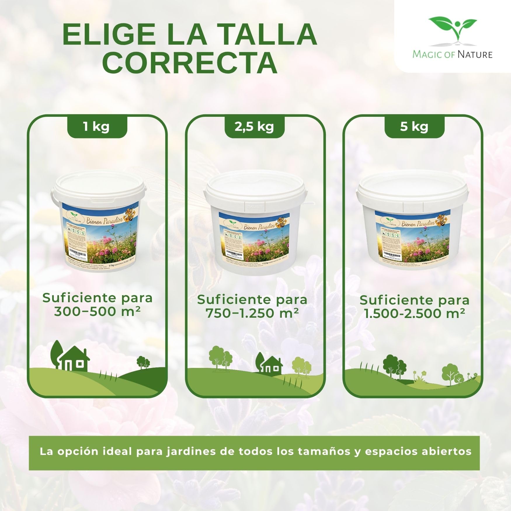 Magic of Nature: 2,5kg Mezcla Semillas Flores - Paraíso Abejas | Pradera Silvestre Melífera - Más de 20 Variedades para 750 a 1250 m²