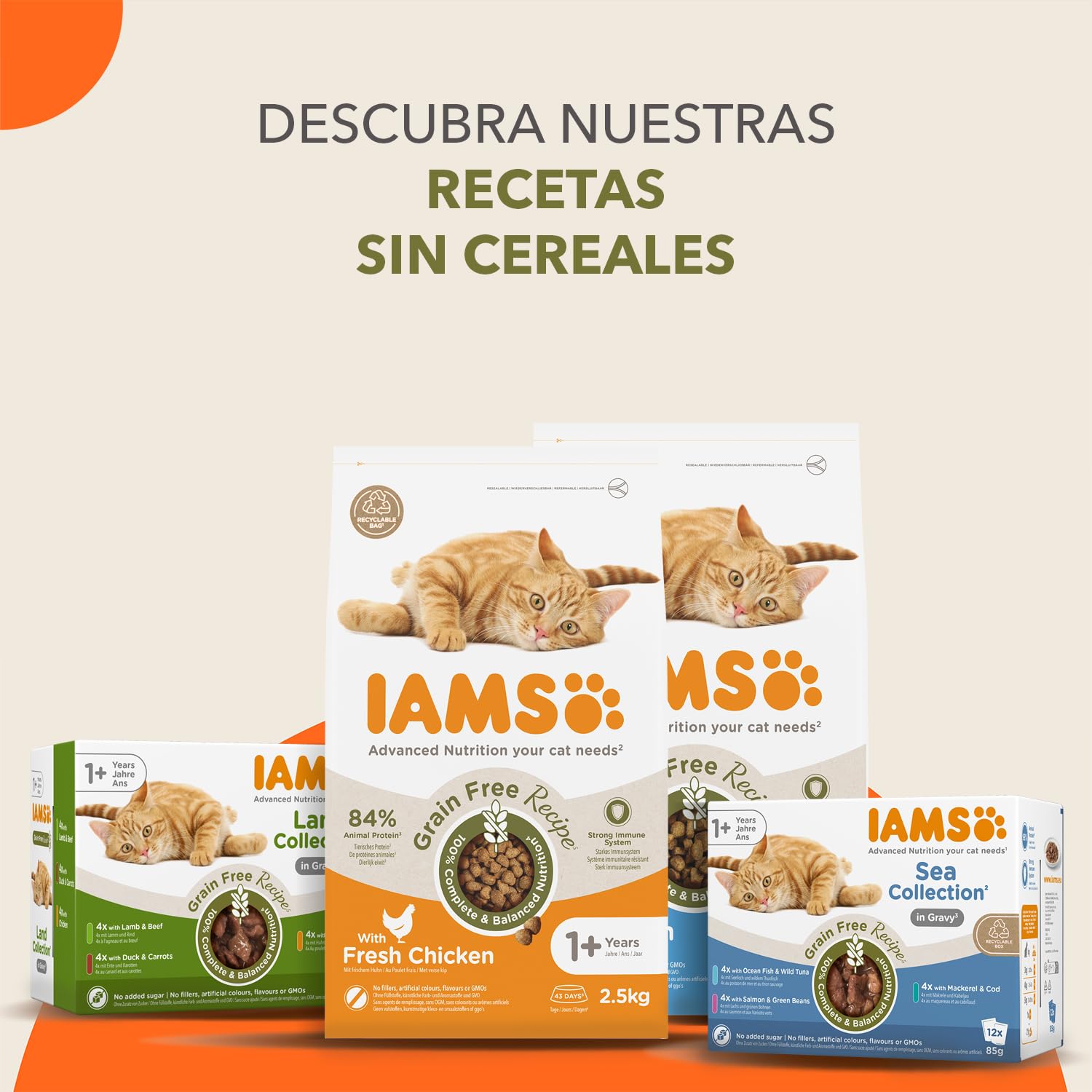 IAMS Alimento Sin Cereales para Gatos Adultos, Pollo Fresco, 7,5kg