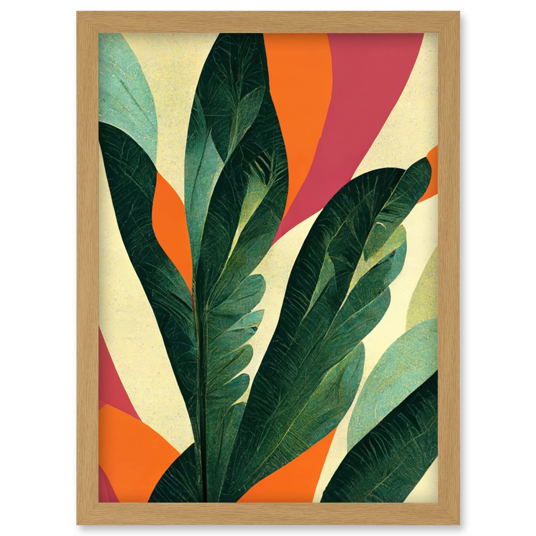 Wee Blue Coo Abstract Boho Colour Exotic Tropical Leaves Botanical Artwork Framed Wall Art Print A4