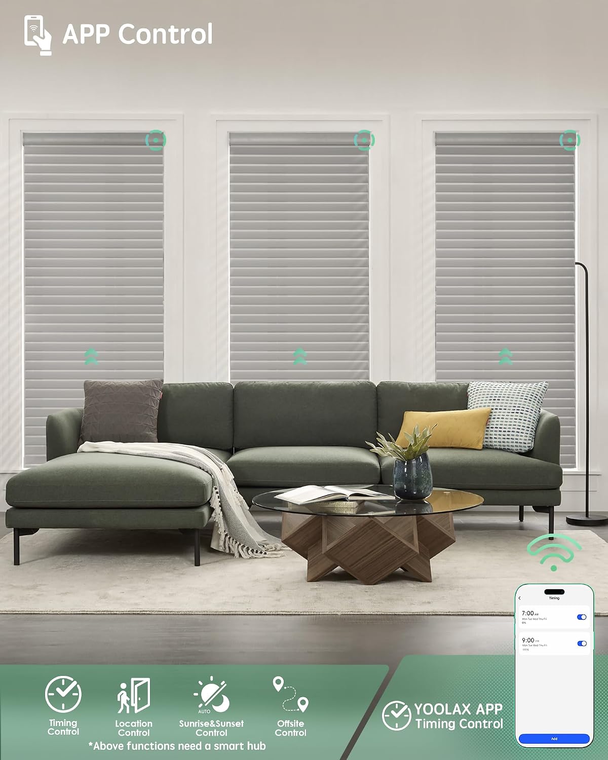 Yoolax Smart Horizontal Sheer Shades, Motorized Light Filtering Shades Works with Alexa Google Home Apple HomeKit, Easy Install Automatic Shangri-La Blinds, Custom Size (Soft Narrow Grey)