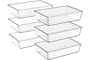 Criusia 6 Pack Clear Versatile Acrylic Stackable Drawer Organizer Trays