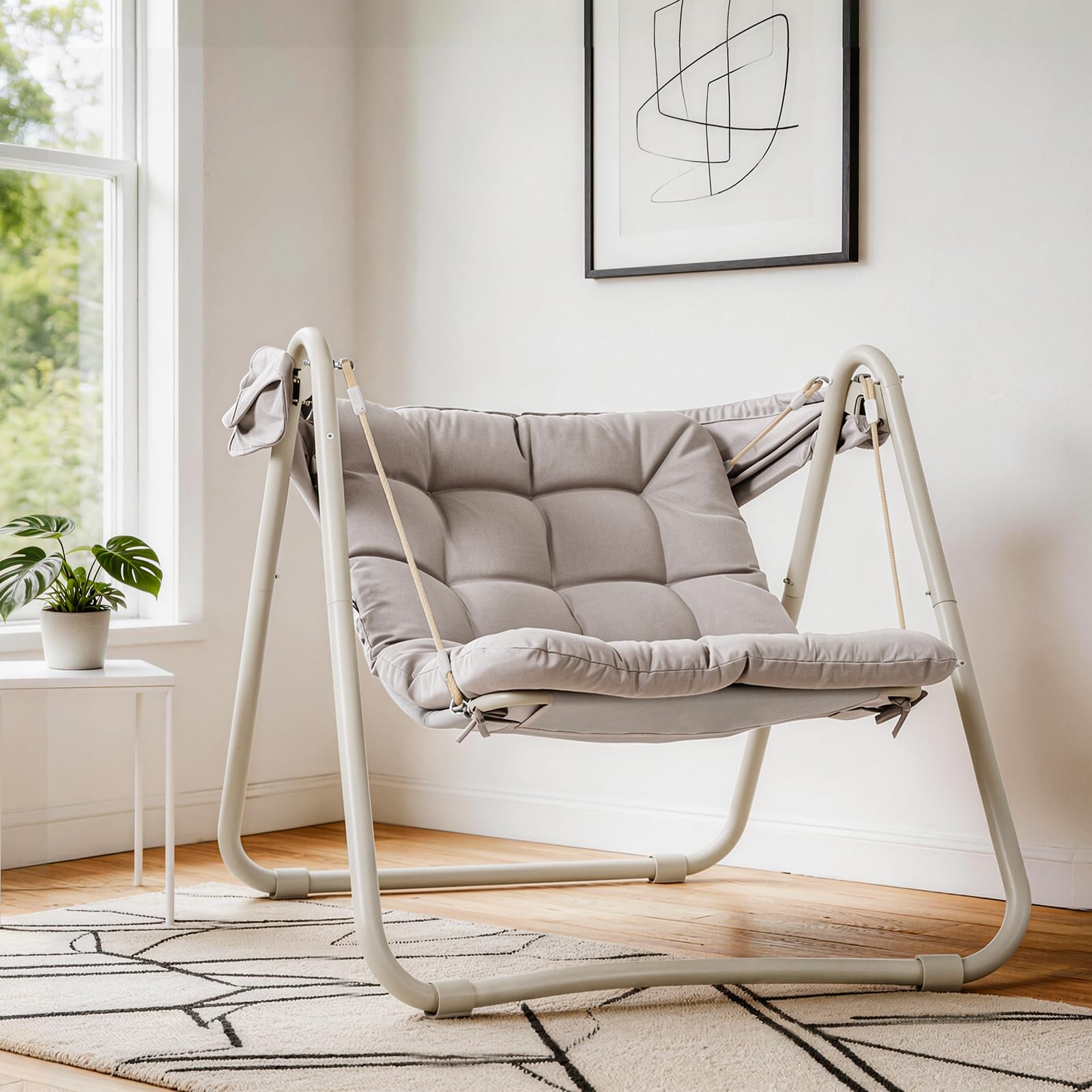 Sobuy Columpio Jardin Exterior Colgante Exterior con Parasole Regolabile Muebles Jardin Exterior Sillón Relax e Hamacas Jardin Beige 108x126x163 cm OGS62-MI
