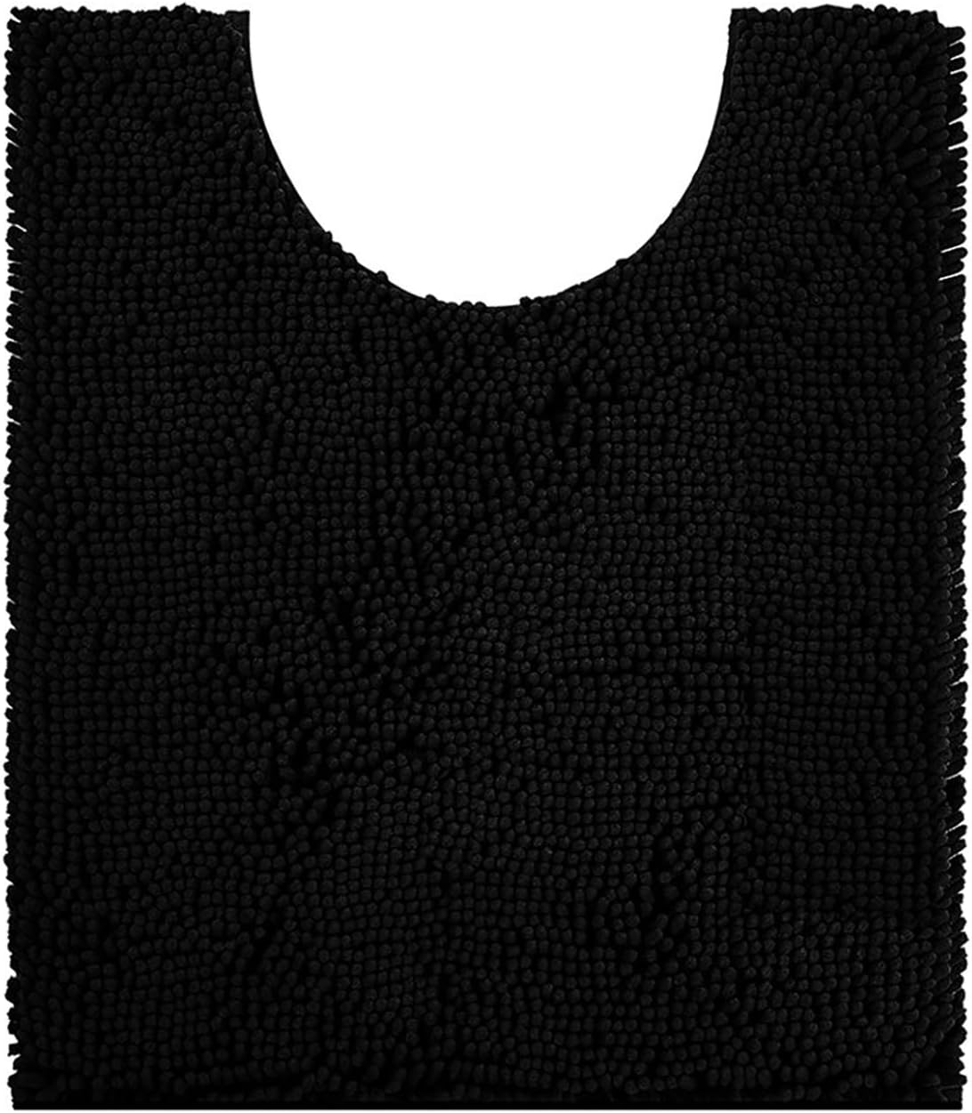 smiryLuxury Chenille Toilet Rugs U-Shaped 24x20, Soft Absorbent Non-Slip Contour Bathroom Rugs for Toilet, Machine Washable Contoured Bath Mats, Black
