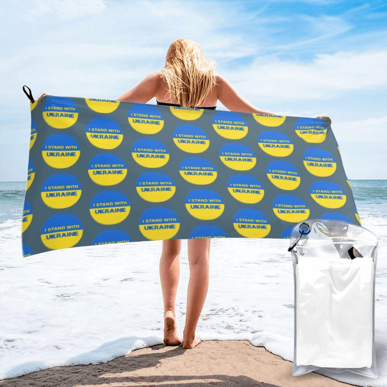 FHIZOAL With Ukraine Quick Dry Towel Microfibre Towel Super Absorbent Ultra Compact Gym Sports Beach Camping Travel