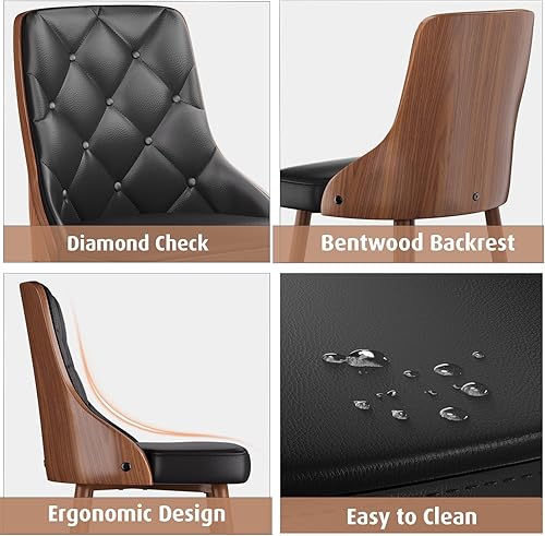 Miniatura 6 de Juego de 2 sillas de comedor, sillas de cocina y comedor modernas de mediados de siglo, sillas decorativas tapizadas de piel sintética con respaldo