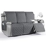 VANSOFY Waterproof Recliner Couch Covers, Sofa Covers 1-Piece Washable Reclining Sofa Cover Non-Slip Furniture Protector with Elastic Straps Pocket for Dogs, Pets(Dark Gray,3 Seater)