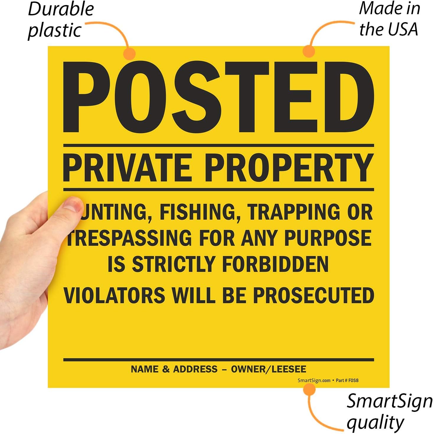 Smartsign “Posted - Private Property, Violators Will be Prosecuted” Sign | 11" x 11" Plastic (Pack of 5), Made in USA