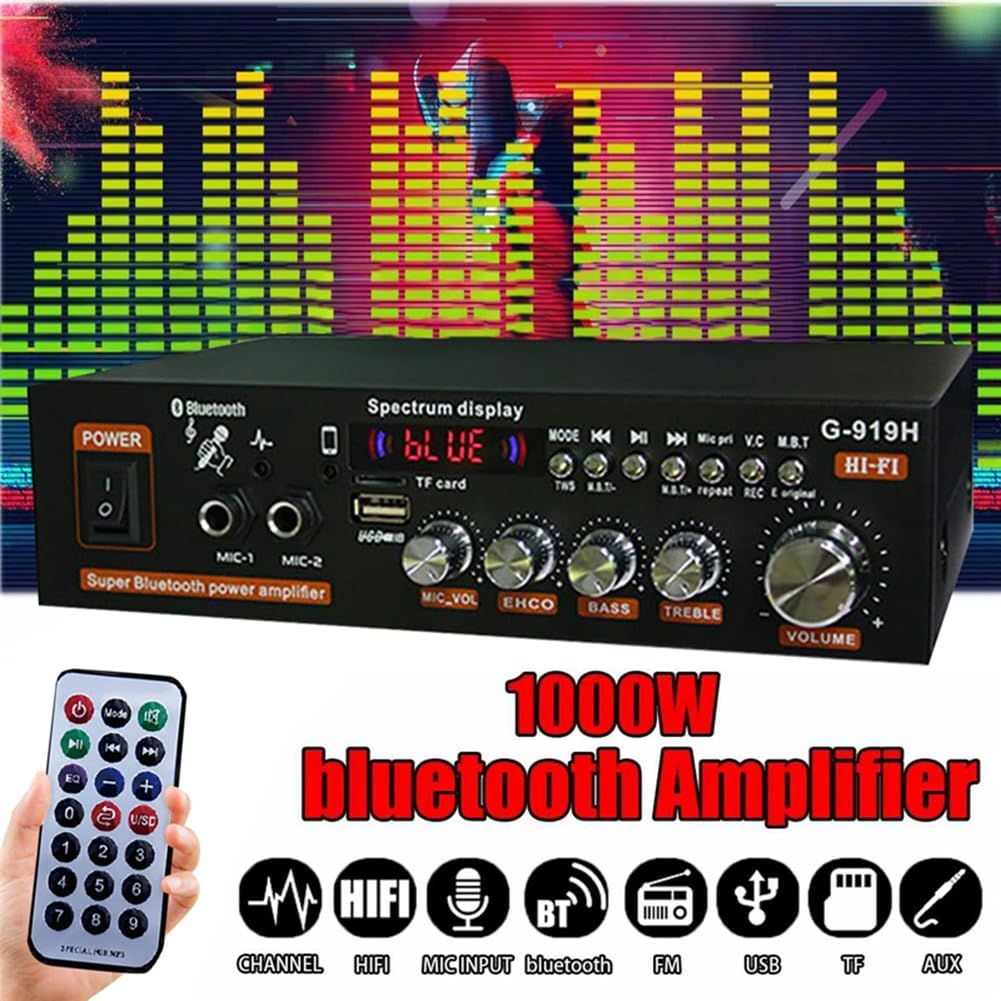 1000W G919H Amplificador de Potencia HiFi Bluetooth 5.0 para el Hogar con Audio Subwoofer Altavoces USB-Enchufe de la UE
