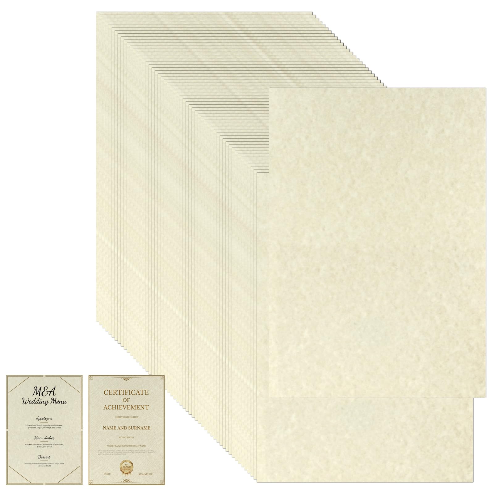 NIXRET 100 Sheets Printed Parchment Paper - A4 Blank Double-Sided Printing Parchment Paper, Ivory Antique Textured, for Certificates, Diplomas