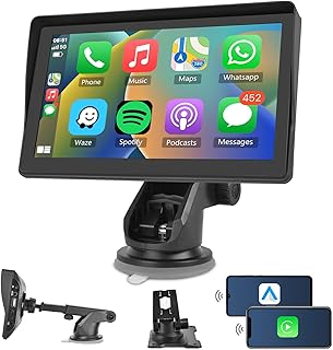 Portable Apple Car Play Stereo Dash Mount,Wireless Carplay Screen for Car Plug in with Android Auto,7 inch IPS Touch Screen Radio with Bluetooth Handsfree GPS Navigation AUX Cable USB/TF Video Input