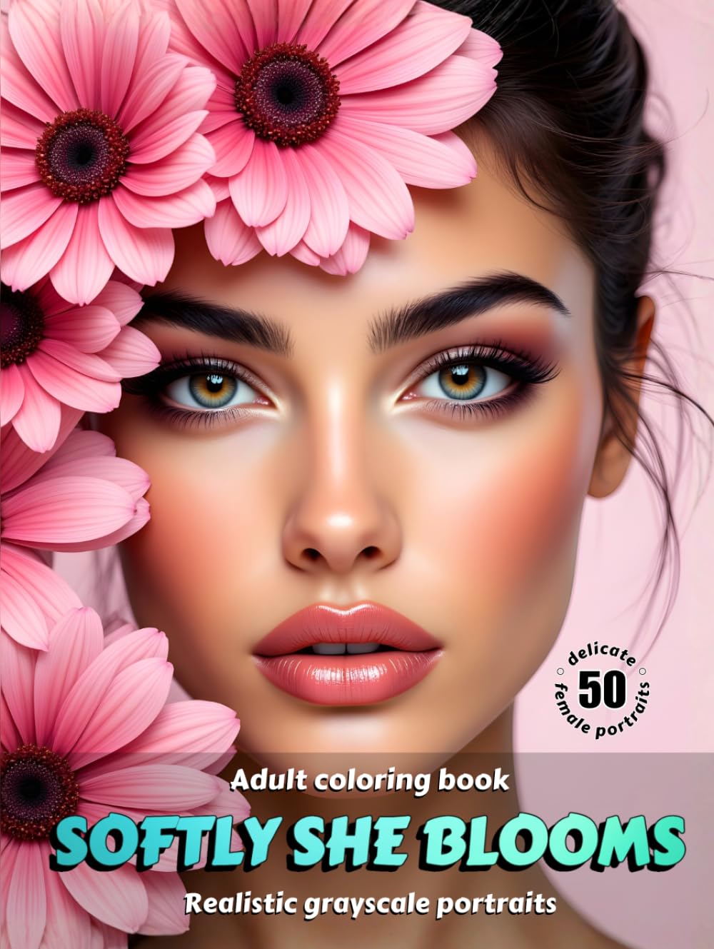 SOFTLY SHE BLOOMS – Adult Coloring Book | Realistic Grayscale Floral Portraits | for Relaxation and Mindful Creativity: 2nd English Edition (Colorful Adventures)