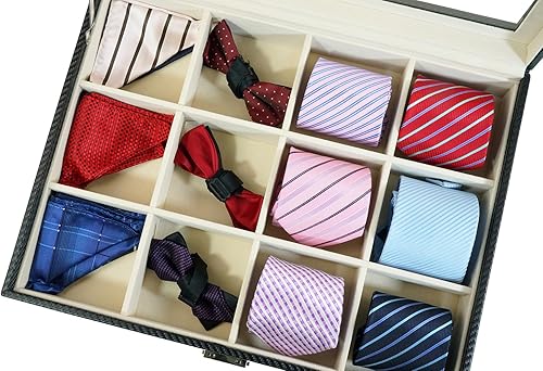 Miniatura 3 de Estuche para 12 corbatas cinturones y accesorios para hombre caja de almacenamiento de fibra de carbono negra para el Día del Padre Fibra de carbono