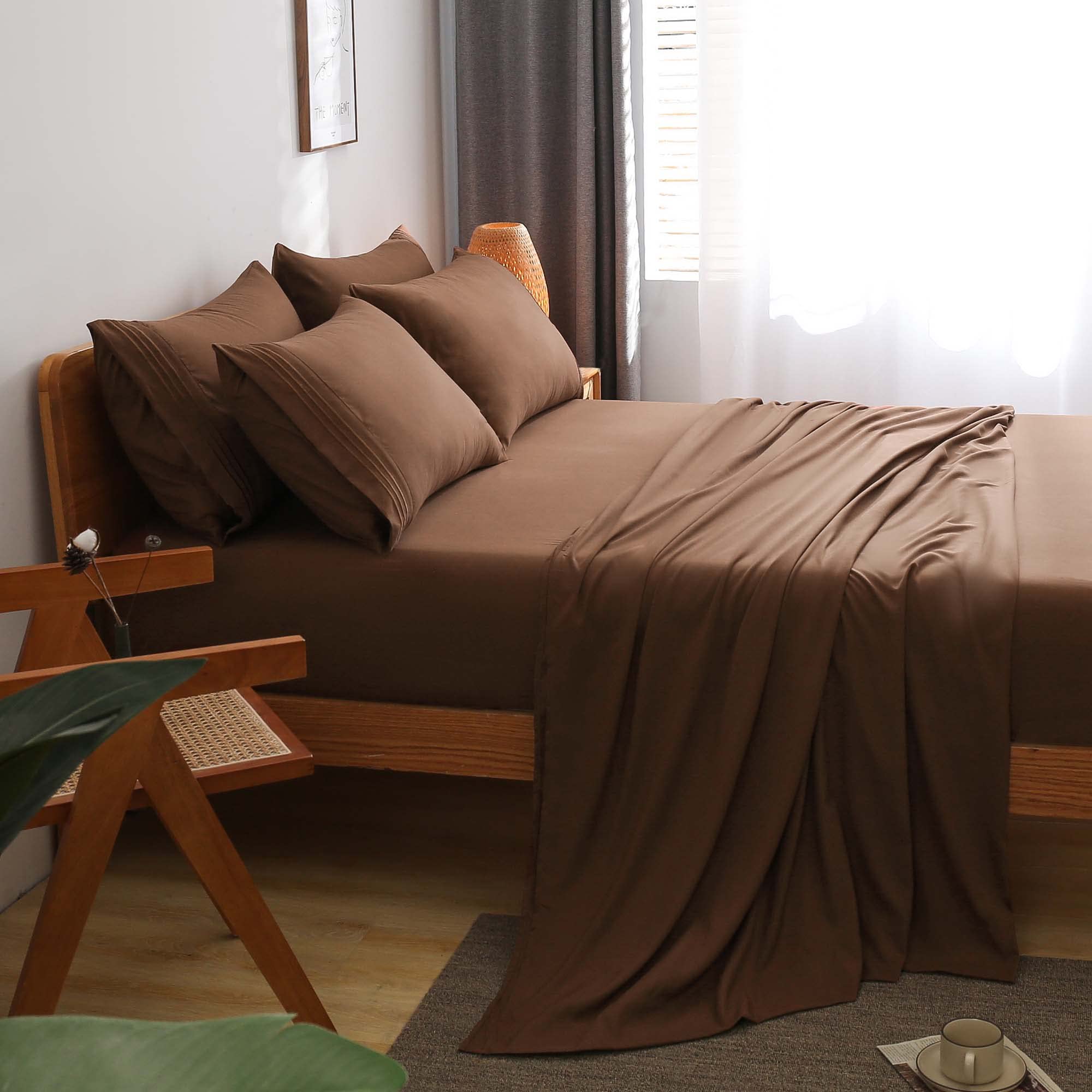 Bondiance 6 Piece Sheet Set - Luxury King Size Bed Sheets - 15" Deep Pocket - Brushed Microfiber 1800 Thread Count- Extra Soft - Breathable - Wrinkle Free - Suitable for Hotels（King, Brown）
