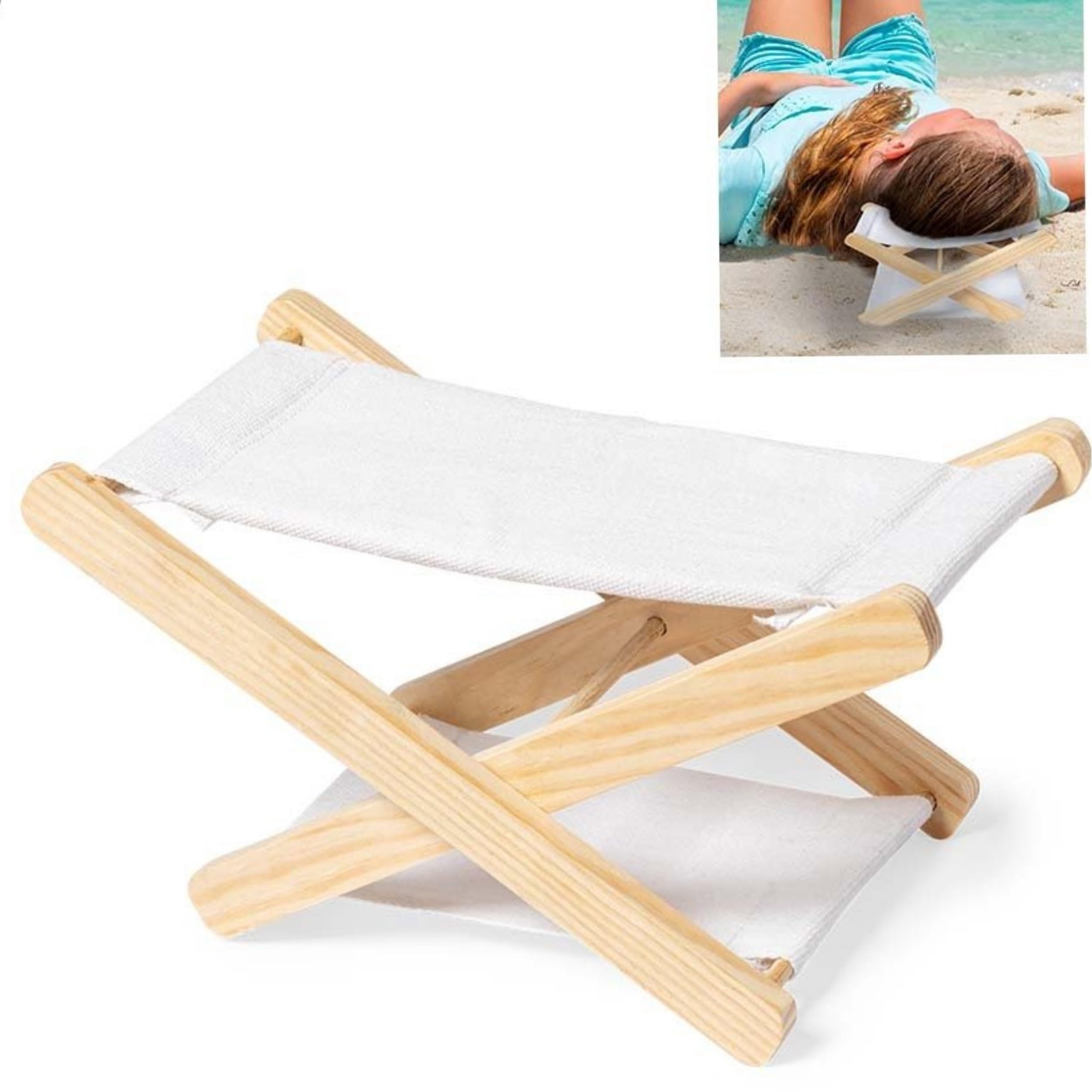 NoTrash2003 Almohada de Playa de Madera y Algodón, Plegable, Ligera y Compacta, Reposacabezas Estilo Tumbona, Silla (1), 100-6043