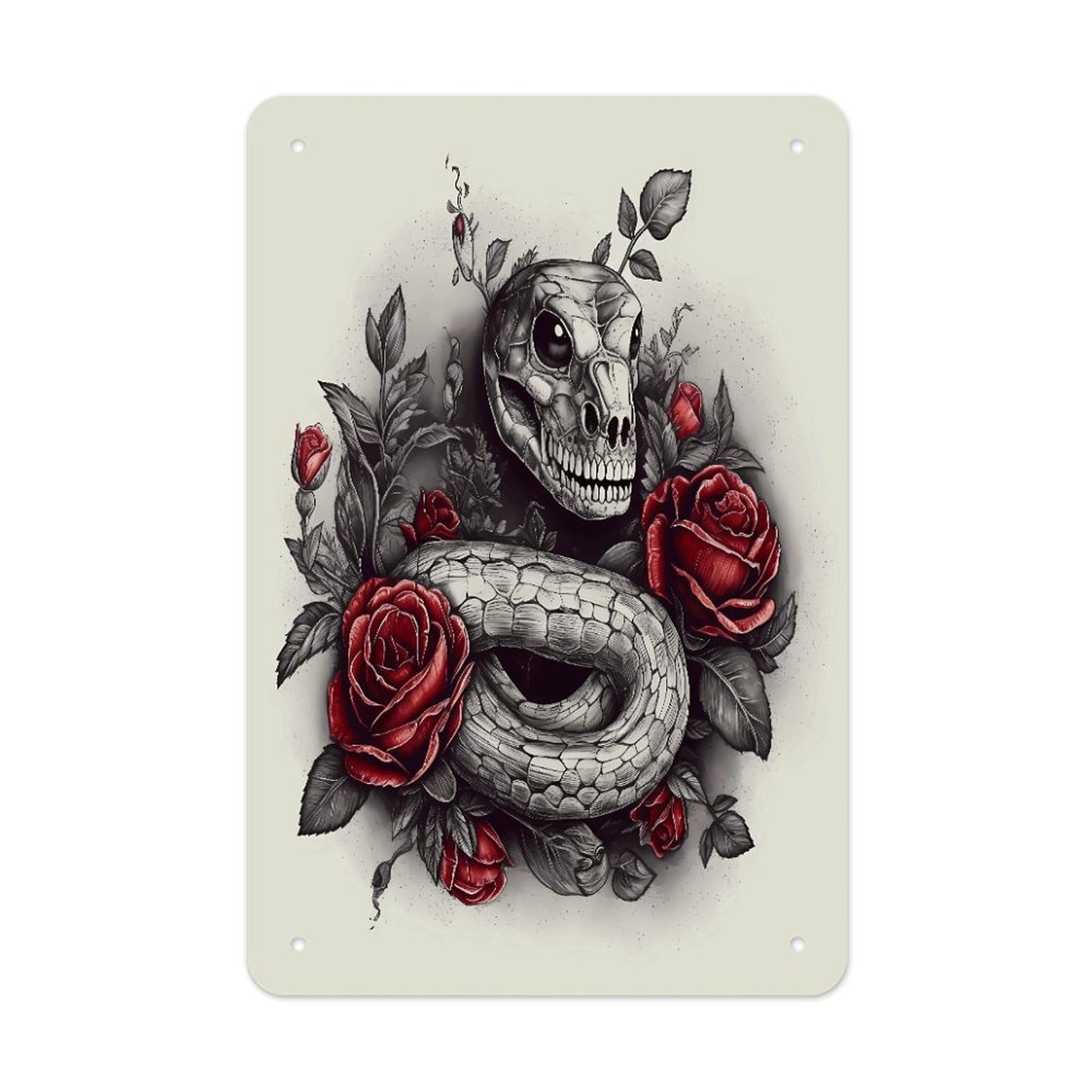Red Rose on Snake Metal Tin Sign Funny Vintage Metal Signs Metal Art Poster Man Cave Decor Retro Tin Sign for Home Office Kitchen Bar Cafe Garden Wall Decor 11.8 X 7.9 Inch