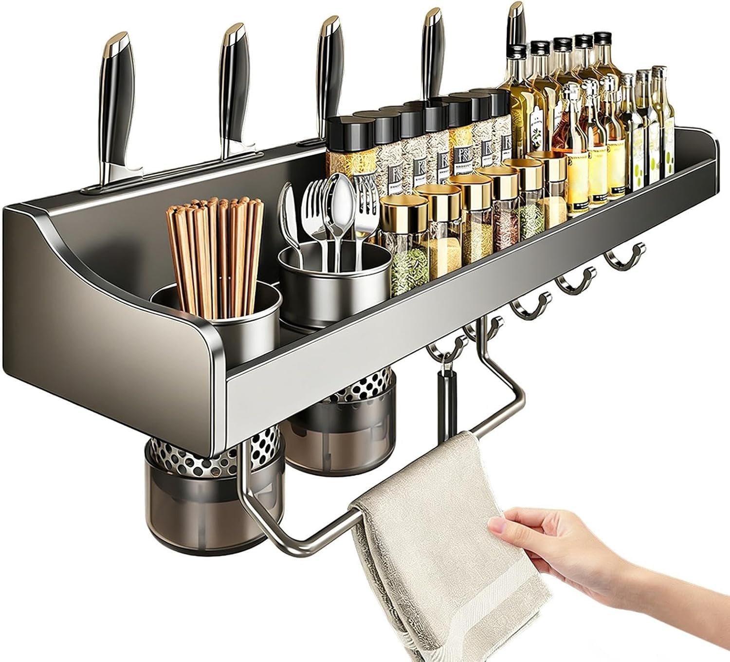 Cutter Holder - Strong Adhesive Organizer, Kitchen Shelf Rack for Family Home Indoor Counter Cabinet, Cooking Utensil Organizer, Wall Mounted, Stainless Steel, Aluminum, Carbon Steel, Easy Install, Sp