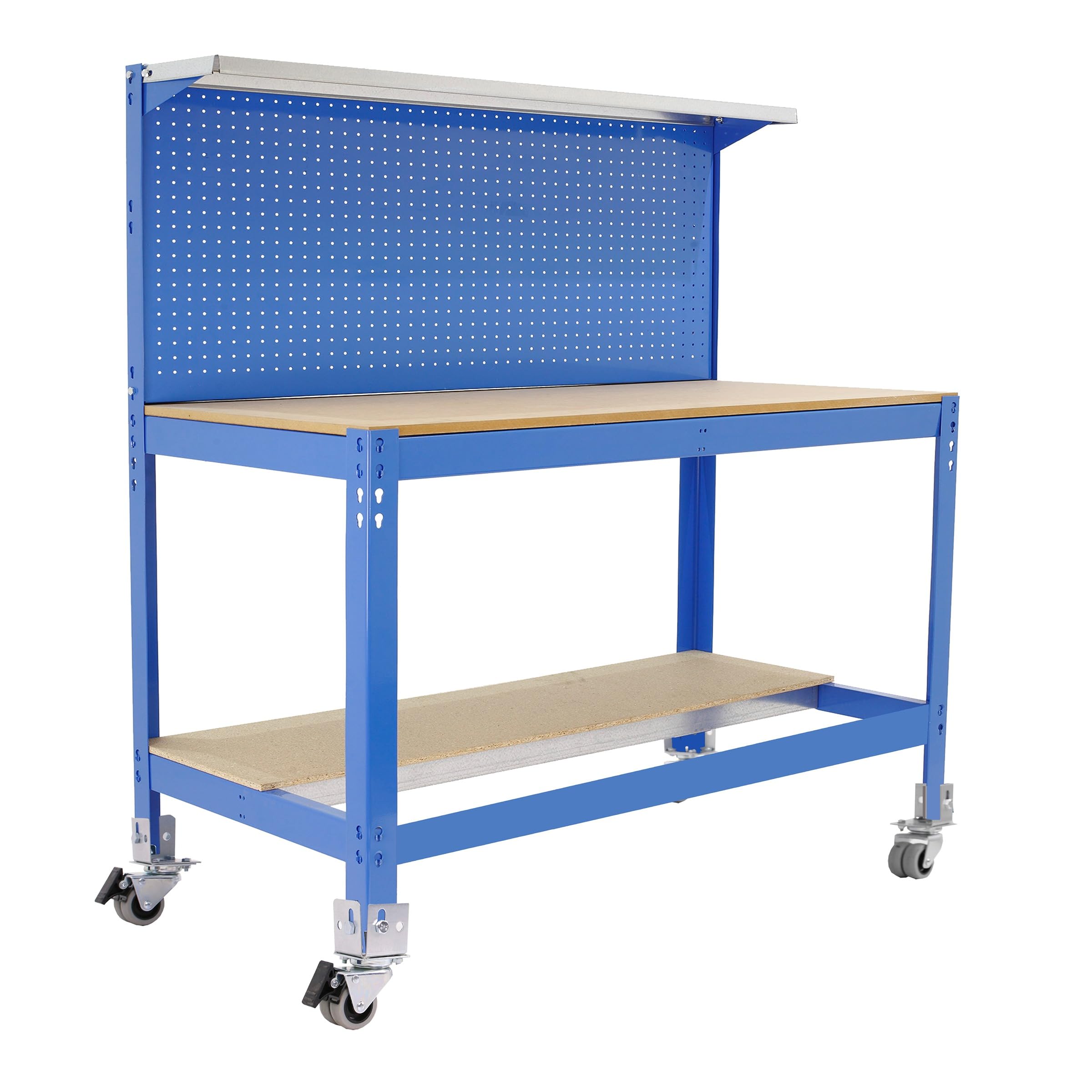 Simon Rack Banco de Trabajo Taller con Ruedas 910x610 mm - BT3 | Panel Perforado, Tablero madera 16 mm, Capacidad Carga 120 kg, Azul , Pintura anticorrosión, Montaje sistema clic
