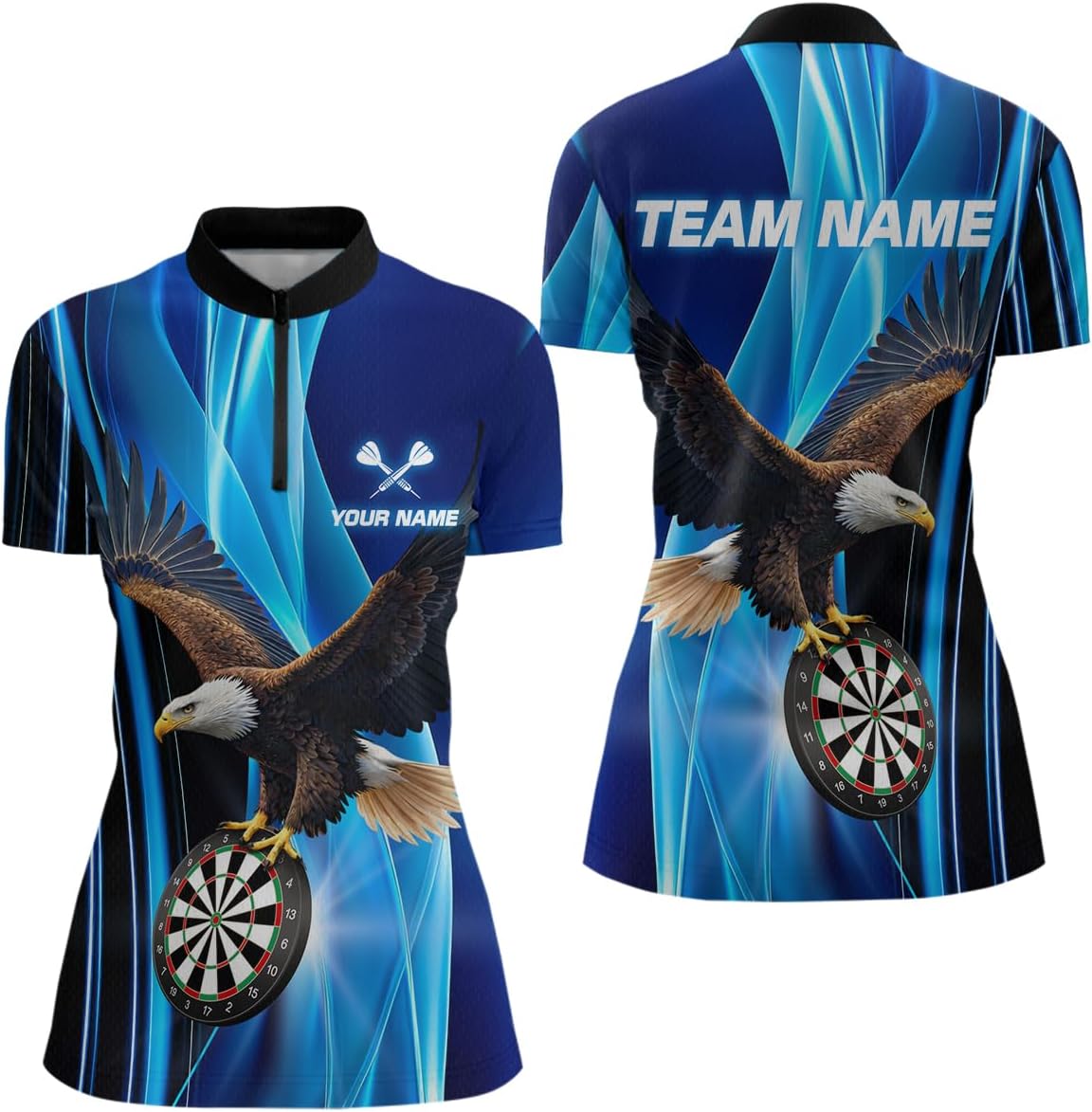 Eagle Dart Shirt for Team Men Women Blue Eagle Dart Shirts Custom Dart Jersey Dartboard Shirt Polo and Quarter Zip Shirt