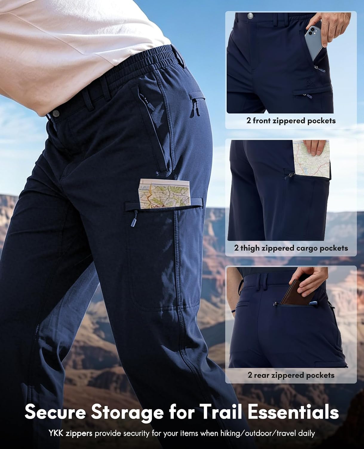 Haimont Men's Lightweight Hiking Cargo Pants | Quick-Dry Stretch Nylon, UPF 50+, Water-Resistant, 6 YKK Zip Pockets, 30/32/34 Inseams