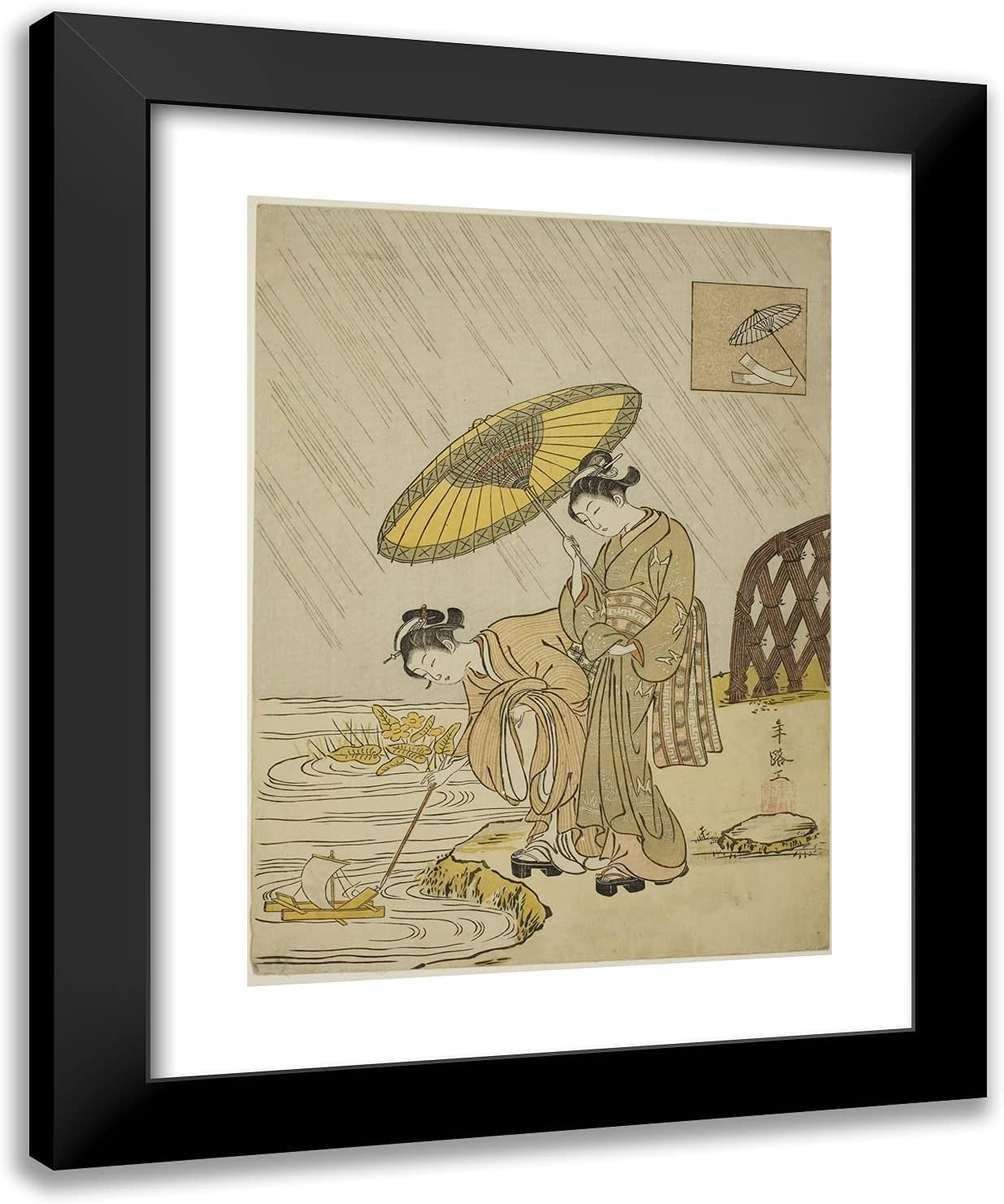 ArtDirect Suzuki Harunobu 20x24 Black Modern Framed and Double Matted Art Print Titled ONO no Komachi Praying for Rain