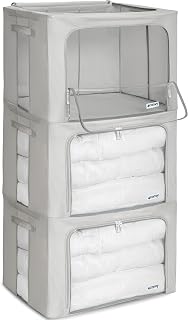 4CONVY 3x100L Clothes Storage Bags with Zipper and Metal Frame - Storage Bag for Duvet, Sheets - Clothes Storage Boxes Stackable Sturdy and Stable