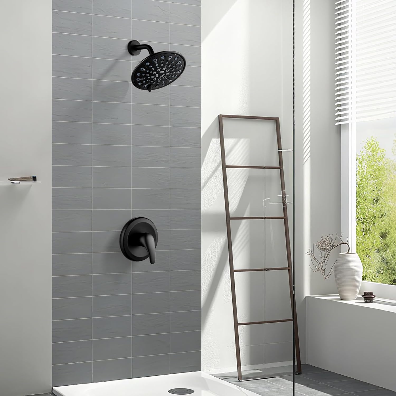 gotonovo Shower Faucet Set Bathroom Shower Head and Handle Set Complete 6 Settings 6 inch Rainfall Shower Head Kit High Pressure Shower System Combo Shower Trim Kit with Valve Matte Black