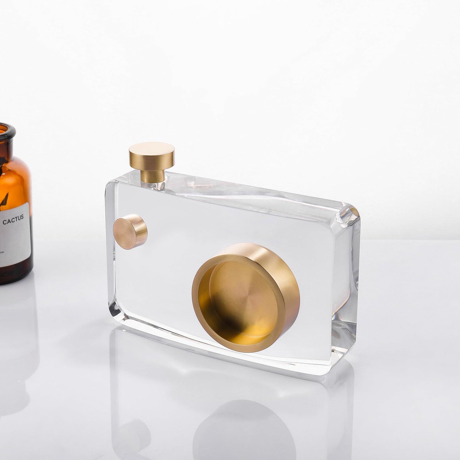 Crystal Golden Small-Format Camera Modern Style Home Decoration,Transparent Engraved Camera Model,Suitable for Unique Decoration in Study Room,Living Room and Office