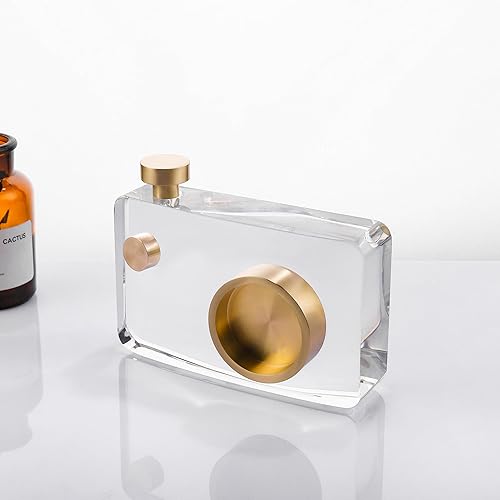 Miniatura 7 de Soporte de cámara de cristal dorado con soporte, decoración moderna del hogar, modelo de cámara grabada transparente, adecuado para decoración única