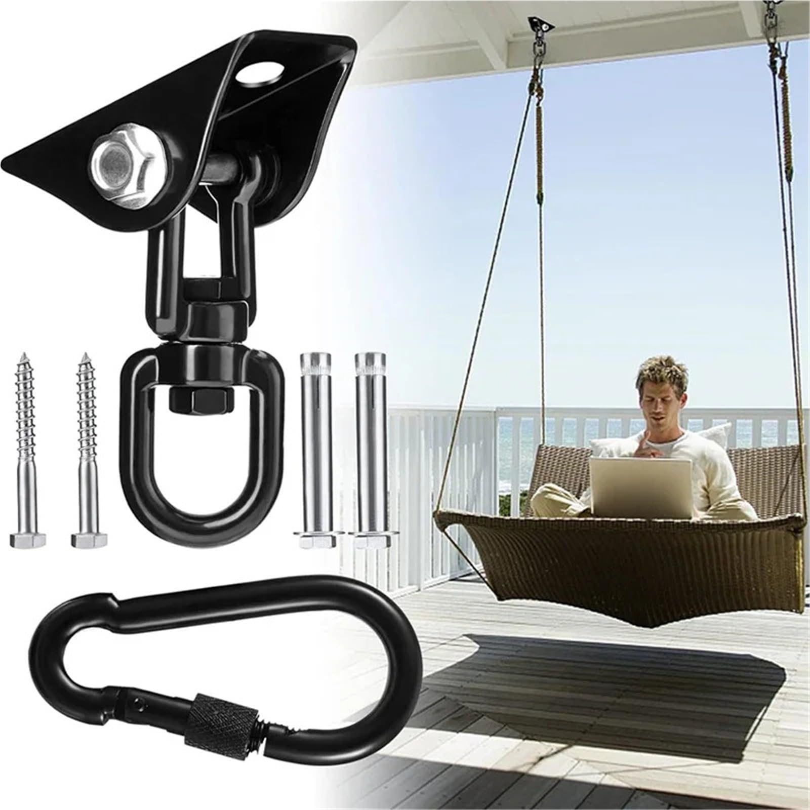 Kit for colgar hamacas con perchas oscilantes de acero inoxidable