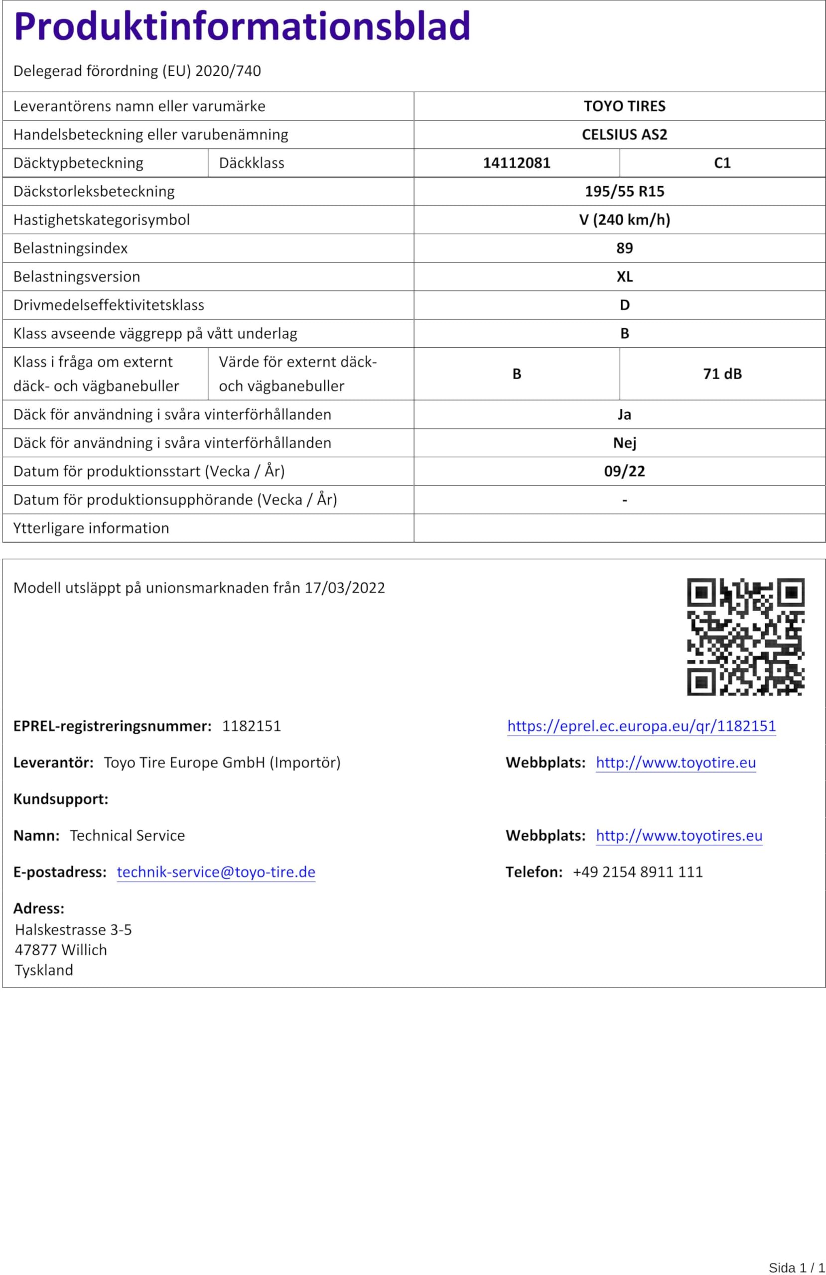 TOYO 195/55 R15 89V 4 Stagioni XL Auto