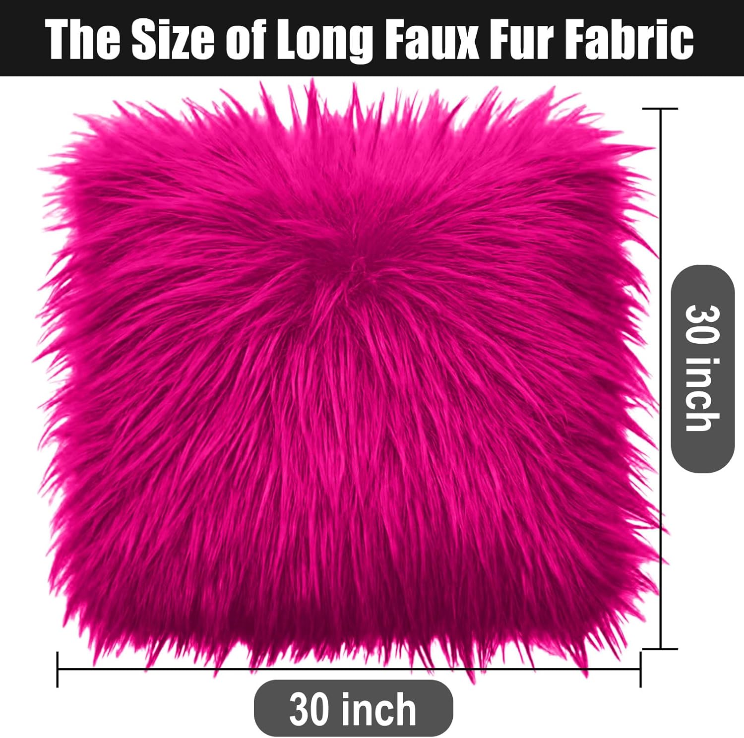 76x76CM Hot Pink Faux Fur Fabrics Square, Plush Fluffy Fuzzy Cut Craft Fur, Craft Beard Hair, Beard Miniature Dolls Rugs Mats Gift, Winter Halloween Christmas Costume Party Decorations