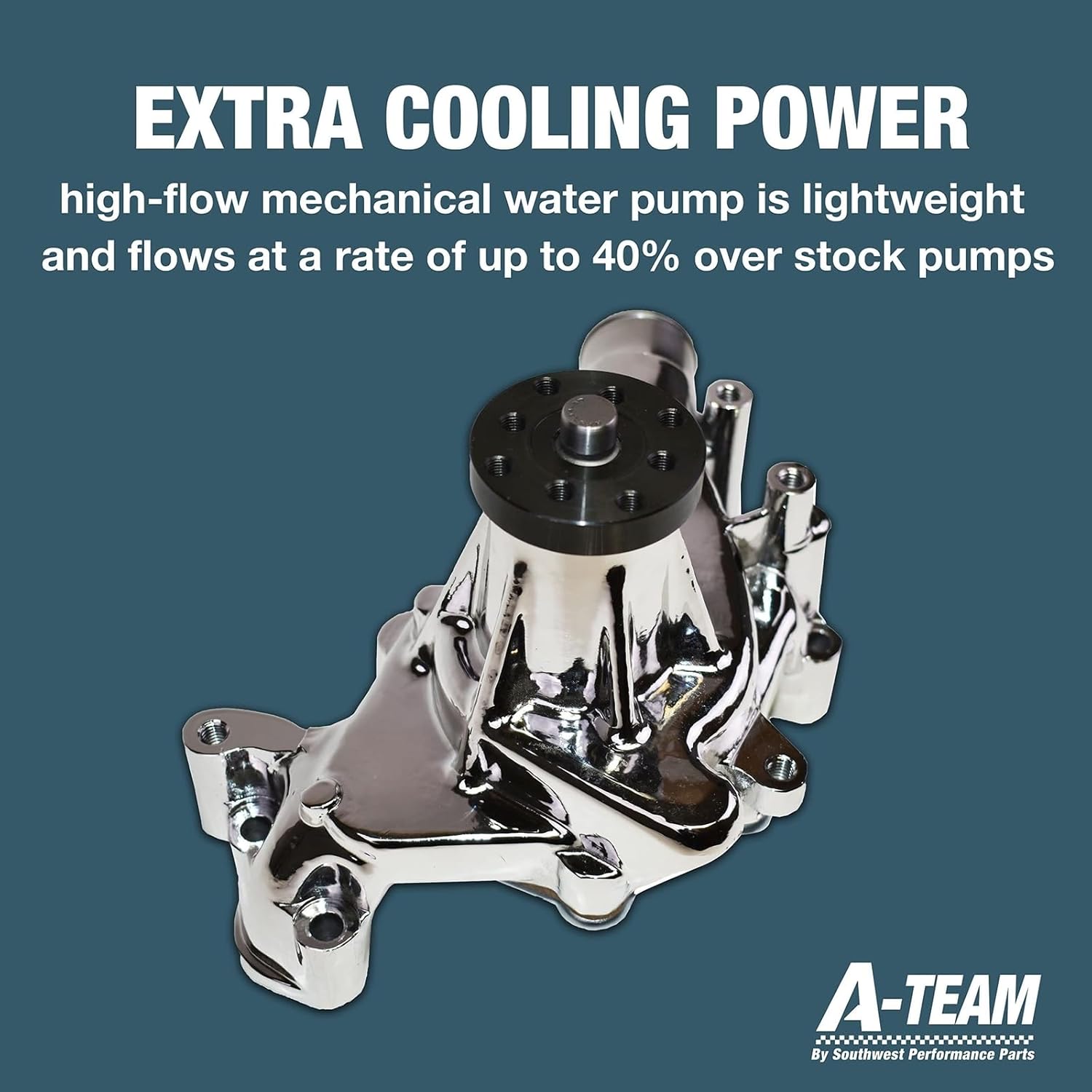 A-Team Performance Long-Style Chrome Water Pump - High-Flow Mechanical Design - Compatible with Chevrolet Small-Block V8 Gen I 265-400 ci - Water Pump Automotive for Cars & Trucks - Pack of 1