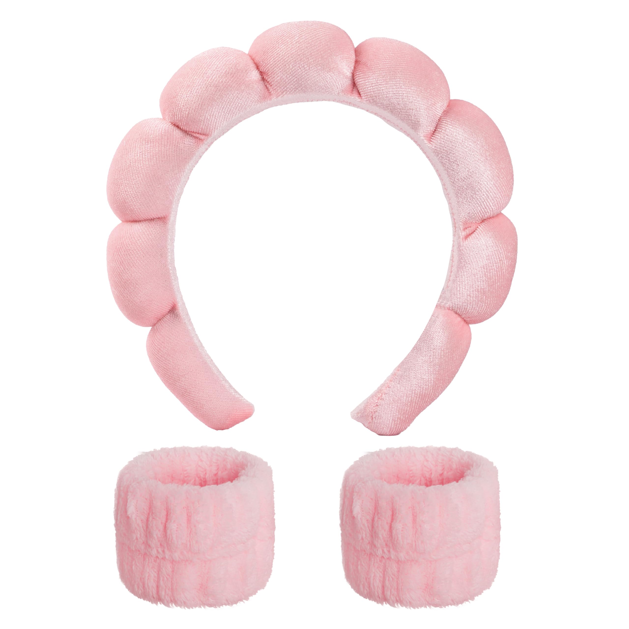 Feel Good Club Pink Bubble Headband & Wristbands Set of 3 – Ultra-Soft Spa Accessories for Face Washing, Makeup & Skincare Routine, Absorbent & Reusable-image-14