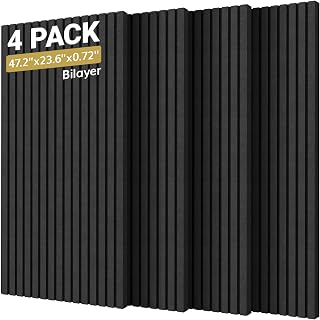 TONOR 4-Pack Large Self-Adhesive Acoustic Panels 47.2x23.6x0.72" Black - Dual-Layer Soundproof Wall Panels for Studio, Home, Bedroom