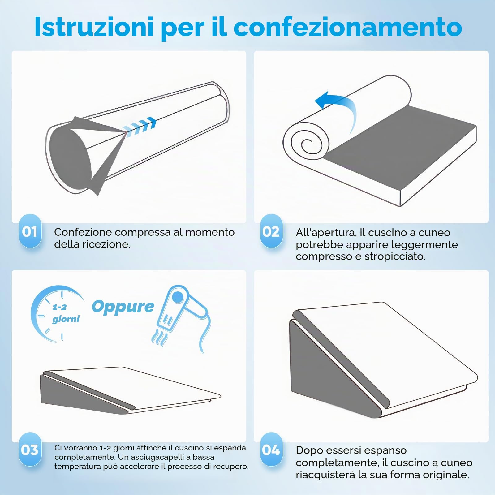 Cuscino a cuneo per letto e divano, L50 x 50 x 26 doppio cuscino da lettura con rivestimento lavabile, memory foam, in caso di russare e per un maggiore comfort sul collo e sulla schiena