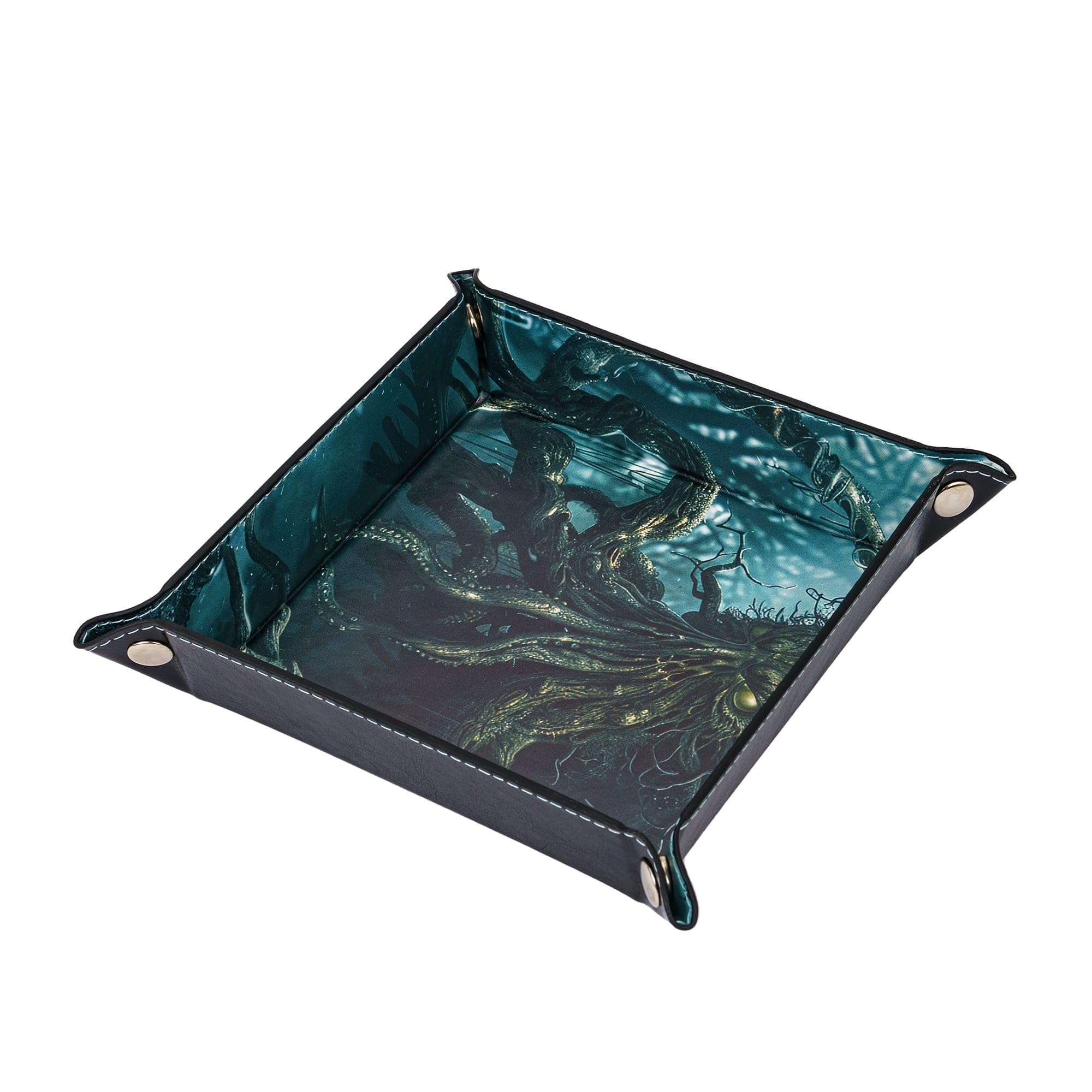Cusdie PU Leather Dice Tray Square Tray for Dice Rolling and Storing Small Items - Cthulhu Design, Grey Cthulhu