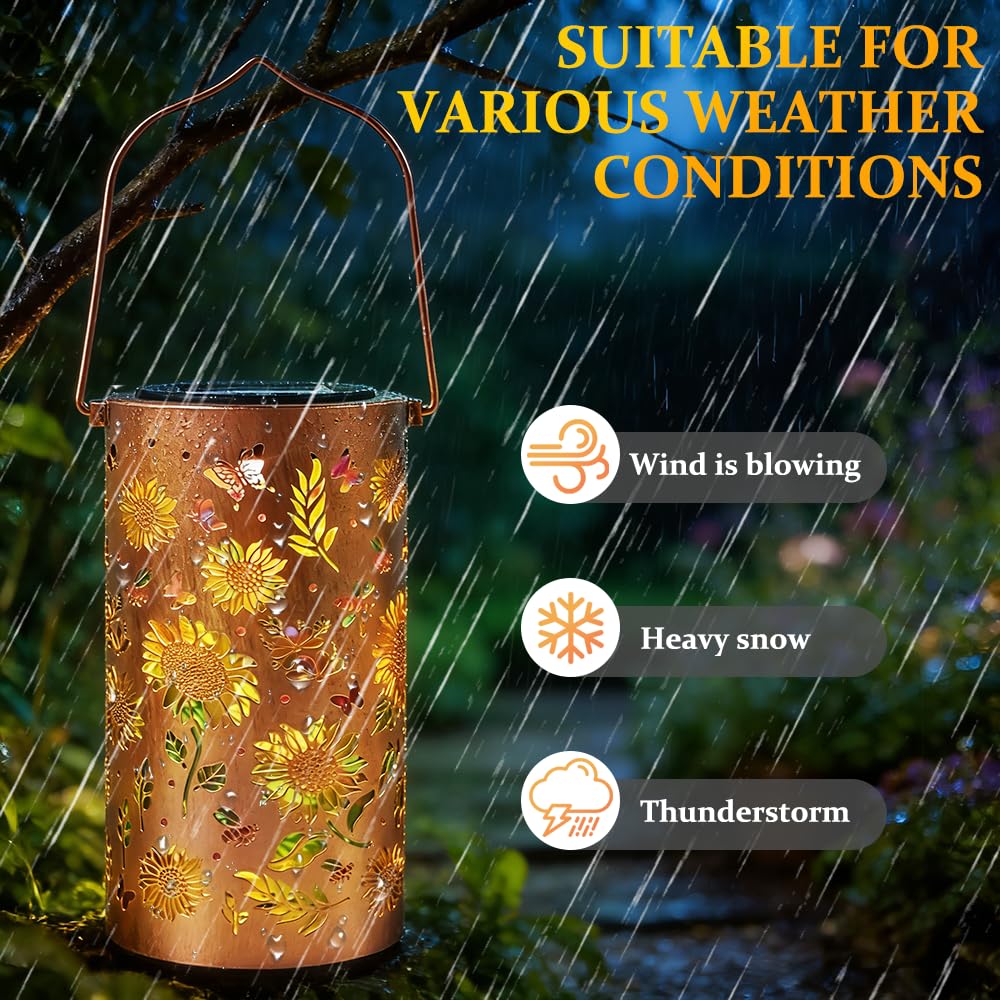 Colorful Sunflower Glow Solar Garden Lantern,2 Stück Sonnenblumen Solarlaterne für Außen,Solar Hängeleuchte Bunt,Wasserdicht Solarlampen für Außen Hängend,IP65 Wasserdicht,Garten Dekoration