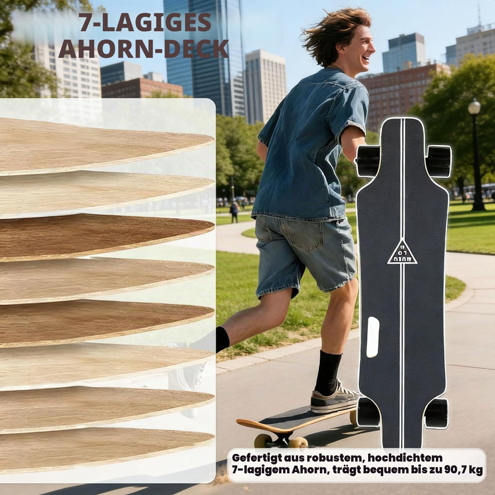 Elektro Skateboard Mit Fernbedienung, 350-W-Nabenmotor, 4 Geschwindigkeitsstufen Und 15 Km Reichweite, 90 Kg Tragkraft, Leichtes Longboard Für Anfänger Und Erwachsene