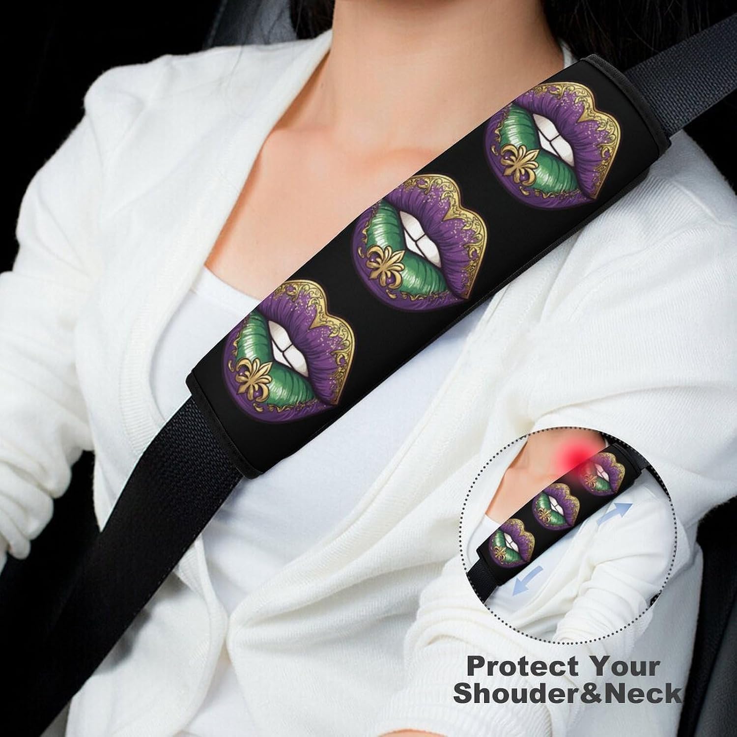 Mardi And Gras Lip Car Seat Strap Covers Soft Seat Strap Shoulder Pads Seatbelt Covers for All Car Seats 2PCS