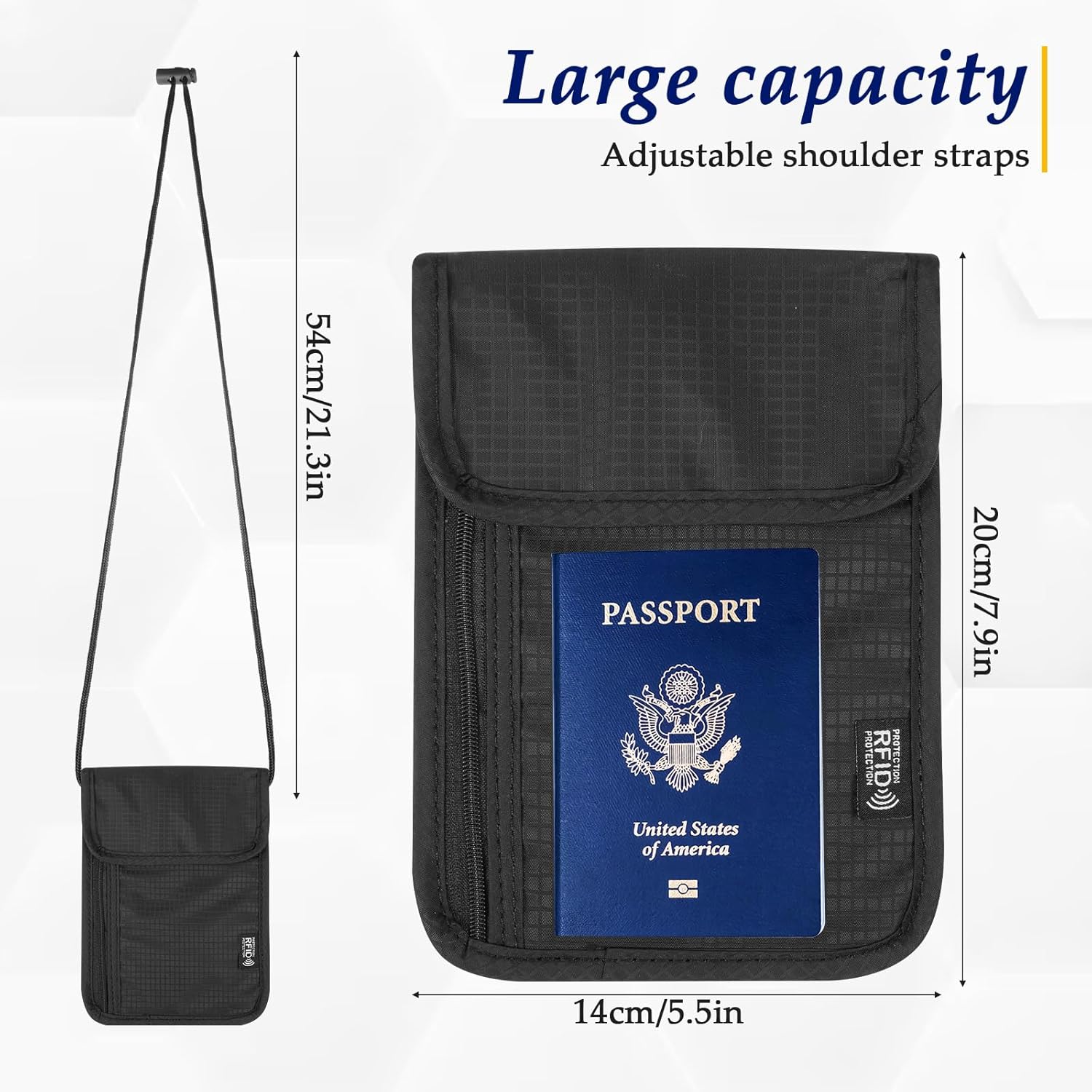 RFID Blocking Holder Travel Neck Wallet Neck Pouch Family Passport Holder Organizer Case Security Lightweight Passport Travel Wallet for Women Men - Image 7